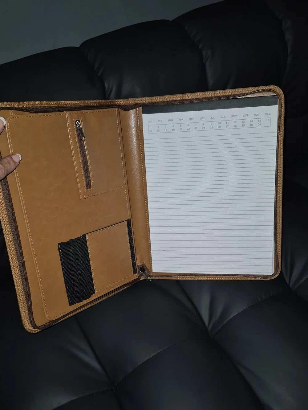 Simulated LEATHER Zip Portfolio Organizer - Tan